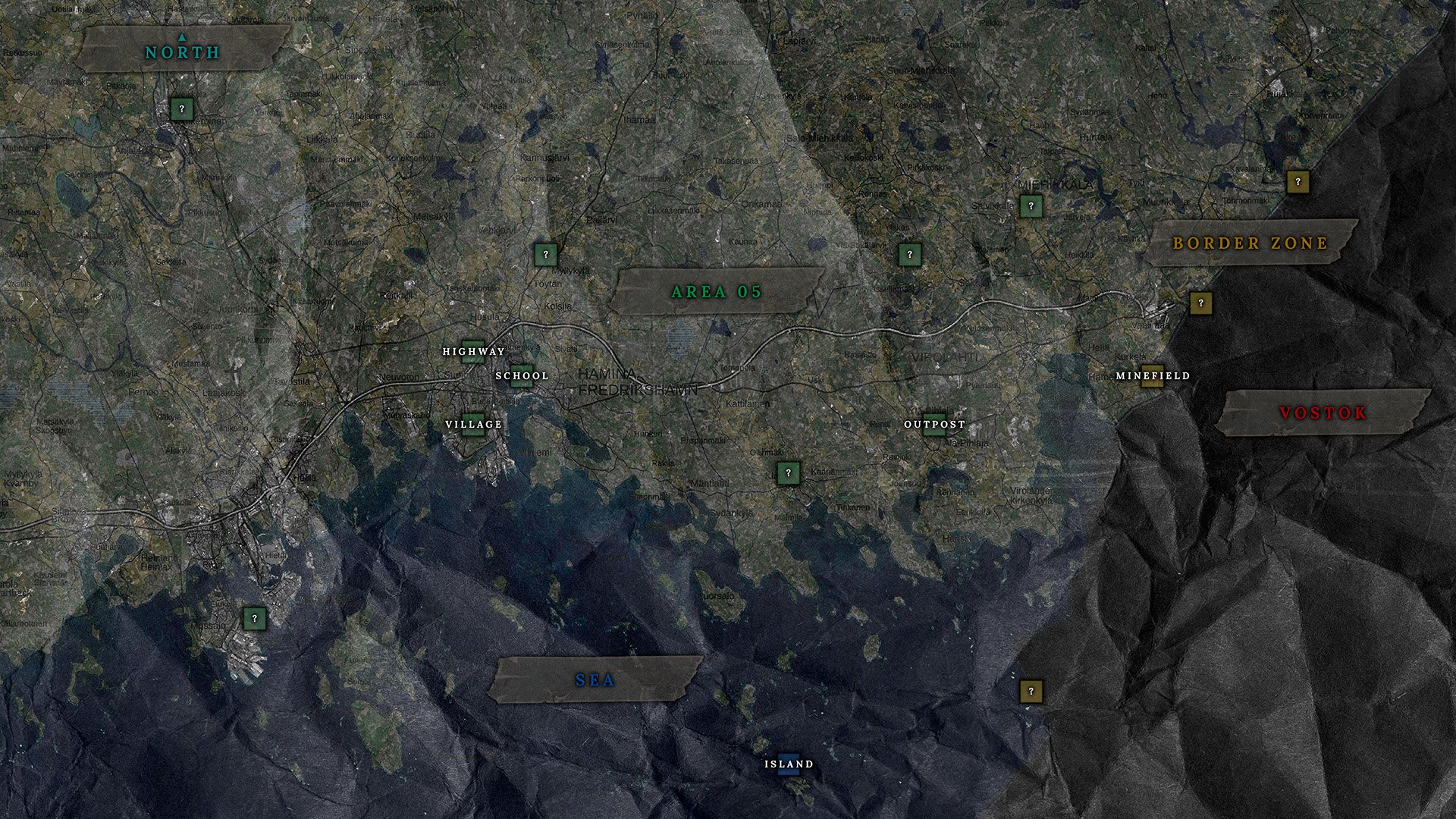 Road to Vostok world map preview showing Area 05, Border Zone, and Vostok